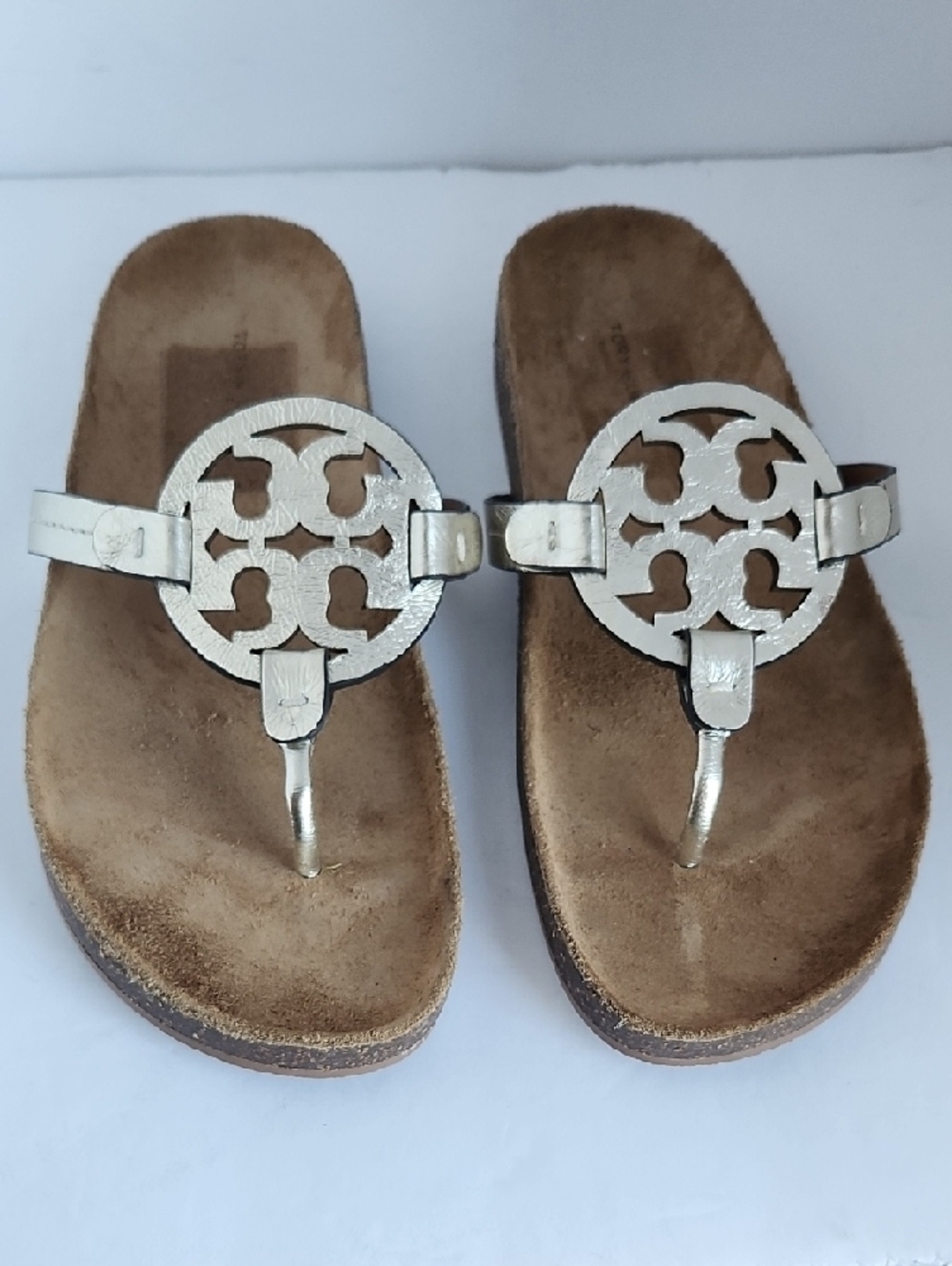Tory Burch Spark Silver Cutout Logo Thong Sandals